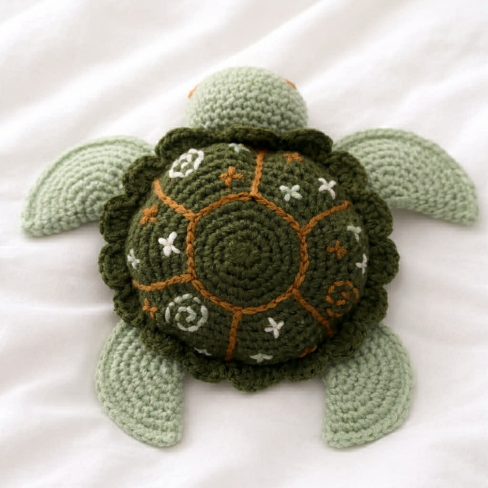 Handcrafted Green Crochet Turtle Plush Toy - Picture 2 of 3